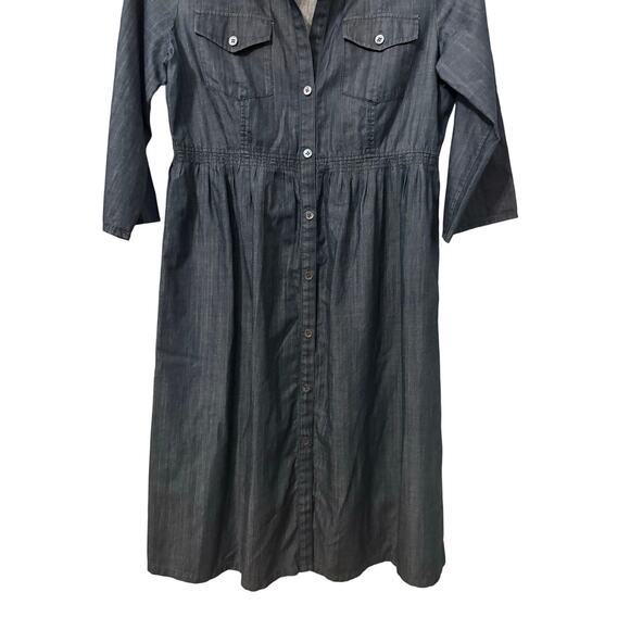 Theory Dark Blue Cotton Chambray Tabbed Sleeve A Line Button Front Dress S - Picture 7 of 7